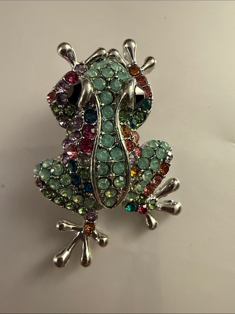 Multi-Color Crystal Frog Brooch Pin - Sparkling Pastel Accent
